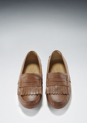 Women's Fringed Driving Loafers, light tan leather