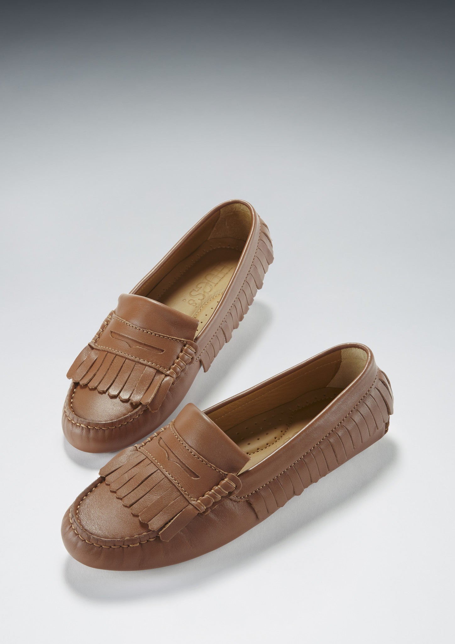 Fringed Driving Loafer für Damen, hellbraunes Leder