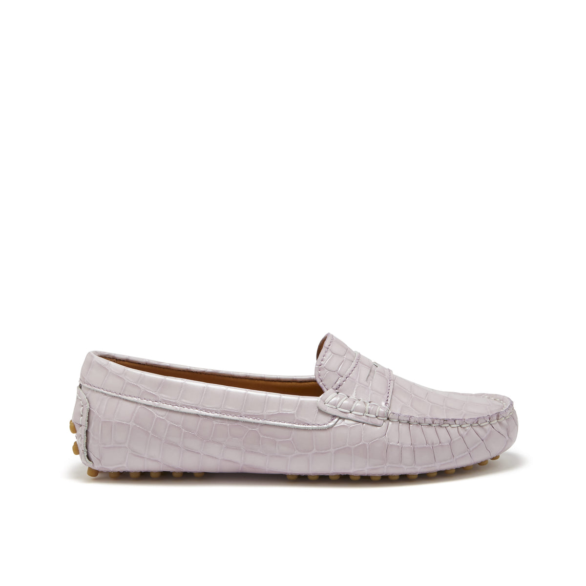 Women&#39;s Penny Driving Loafers, lilac croc print patent leather