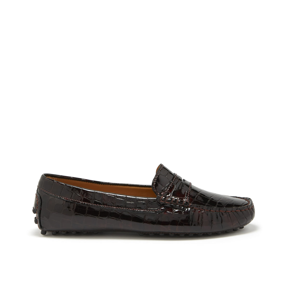 Women&#39;s Penny Driving Loafers, brown croc print patent leather