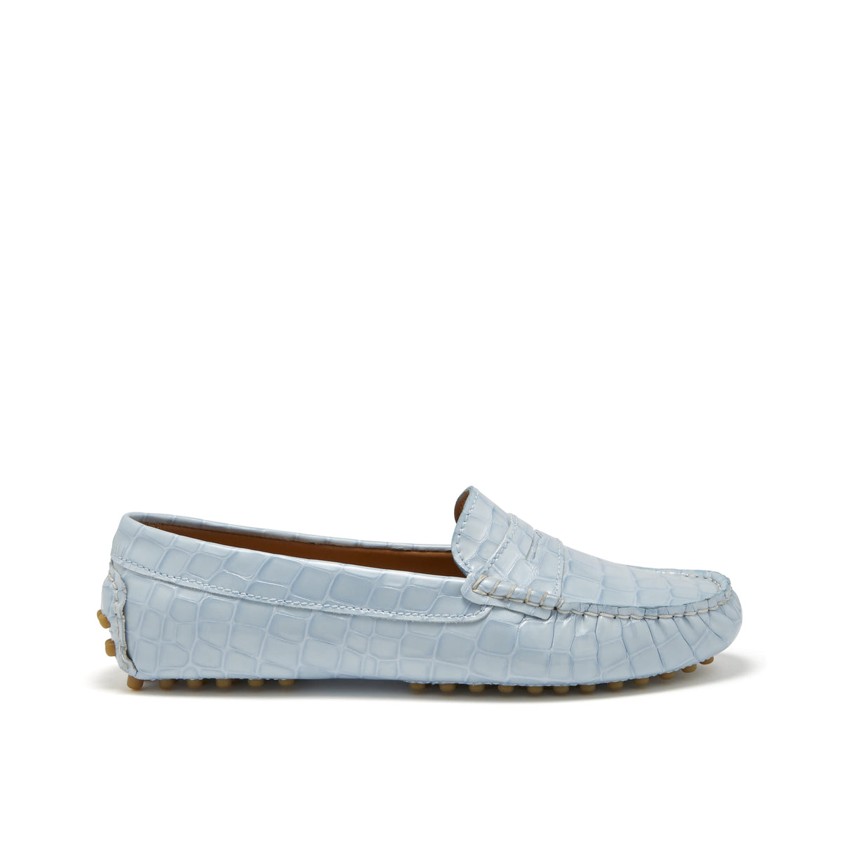 Mocassins Penny Driving pour femme, cuir verni imprimé bleu poudré