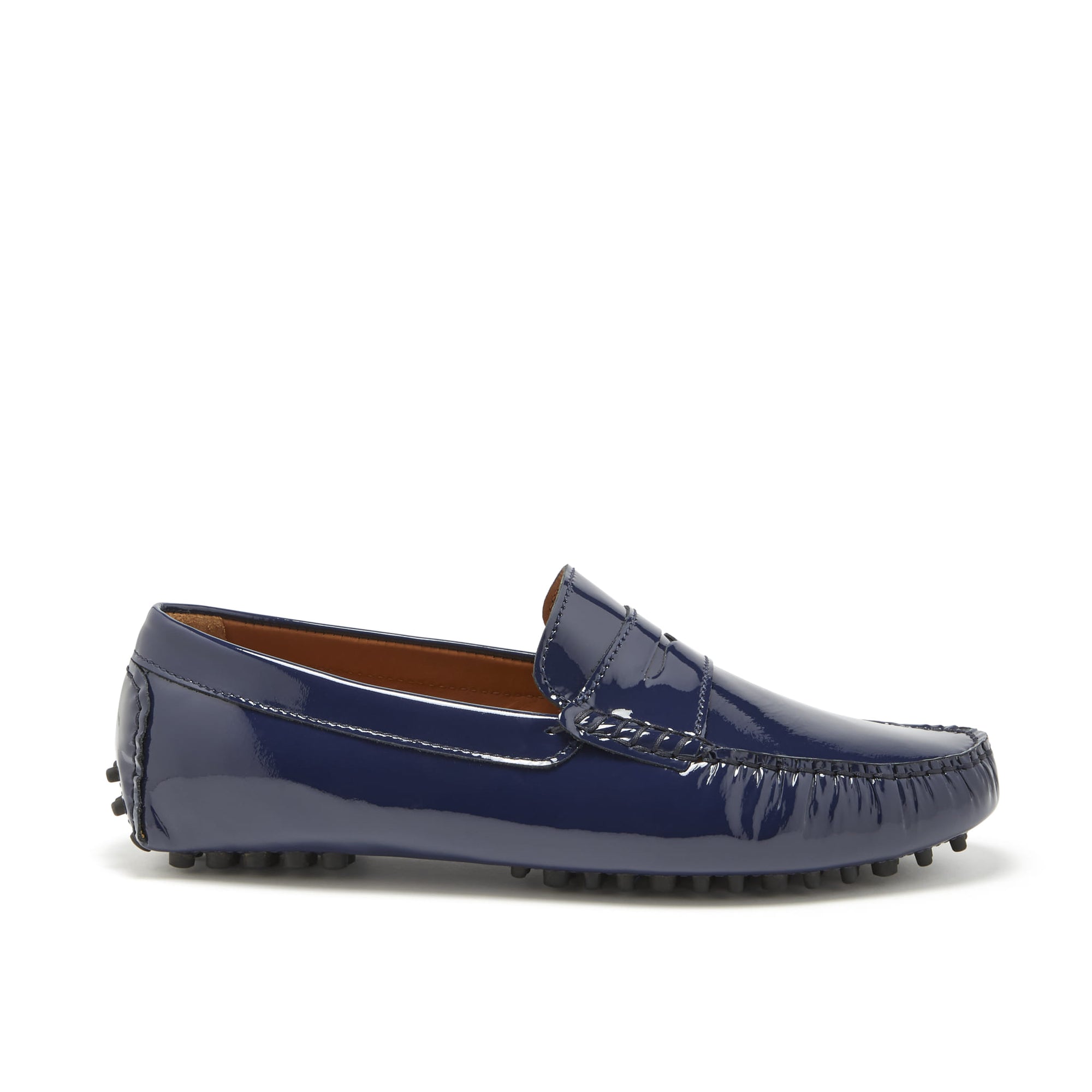 Mocassins Penny Driving, cuir verni bleu marine