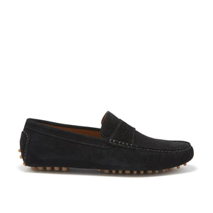 Penny Driving Loafers, black suede gum sole