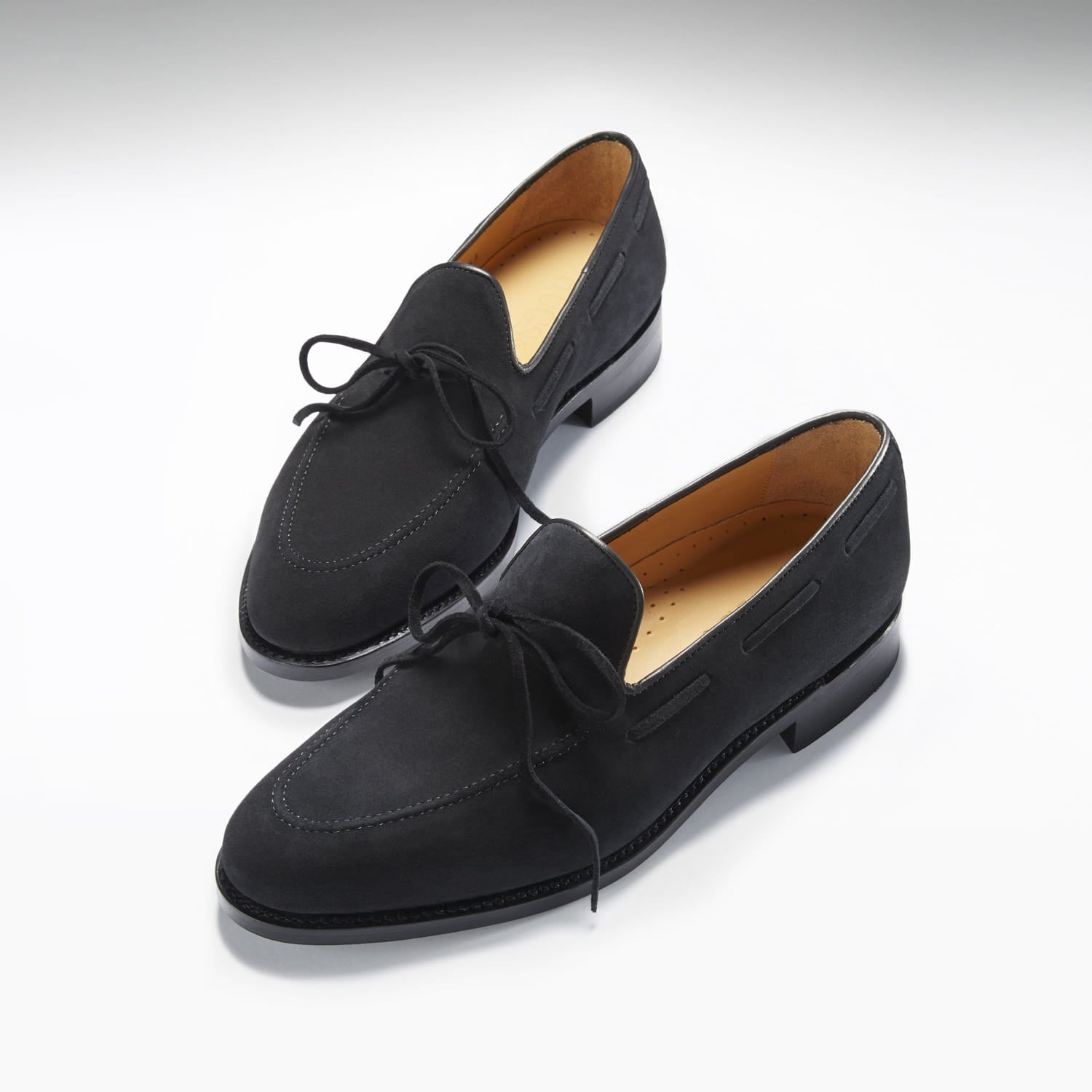 Mocassins Lacets en Daim Noir, Semelle Cuir Cousue