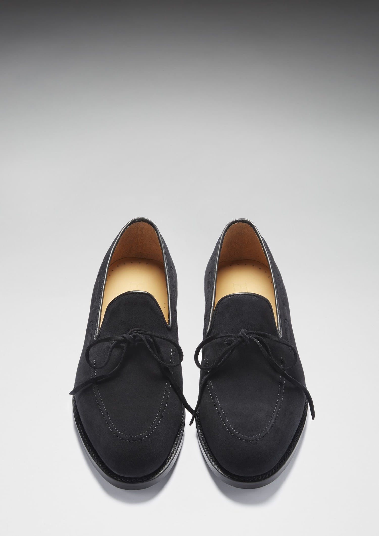 Mocassins Lacets en Daim Noir, Semelle Cuir Cousue