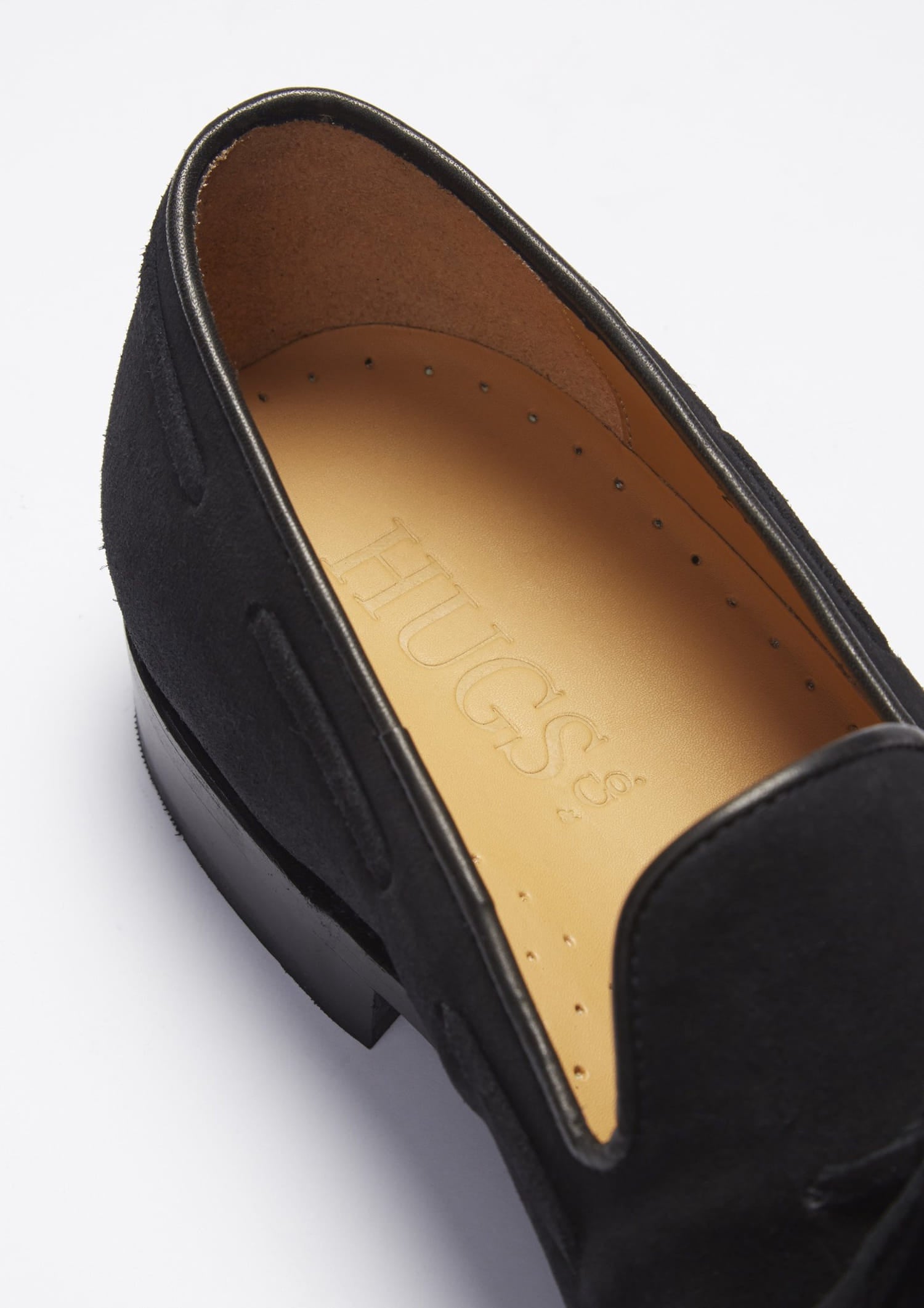 Mocassins Lacets en Daim Noir, Semelle Cuir Cousue