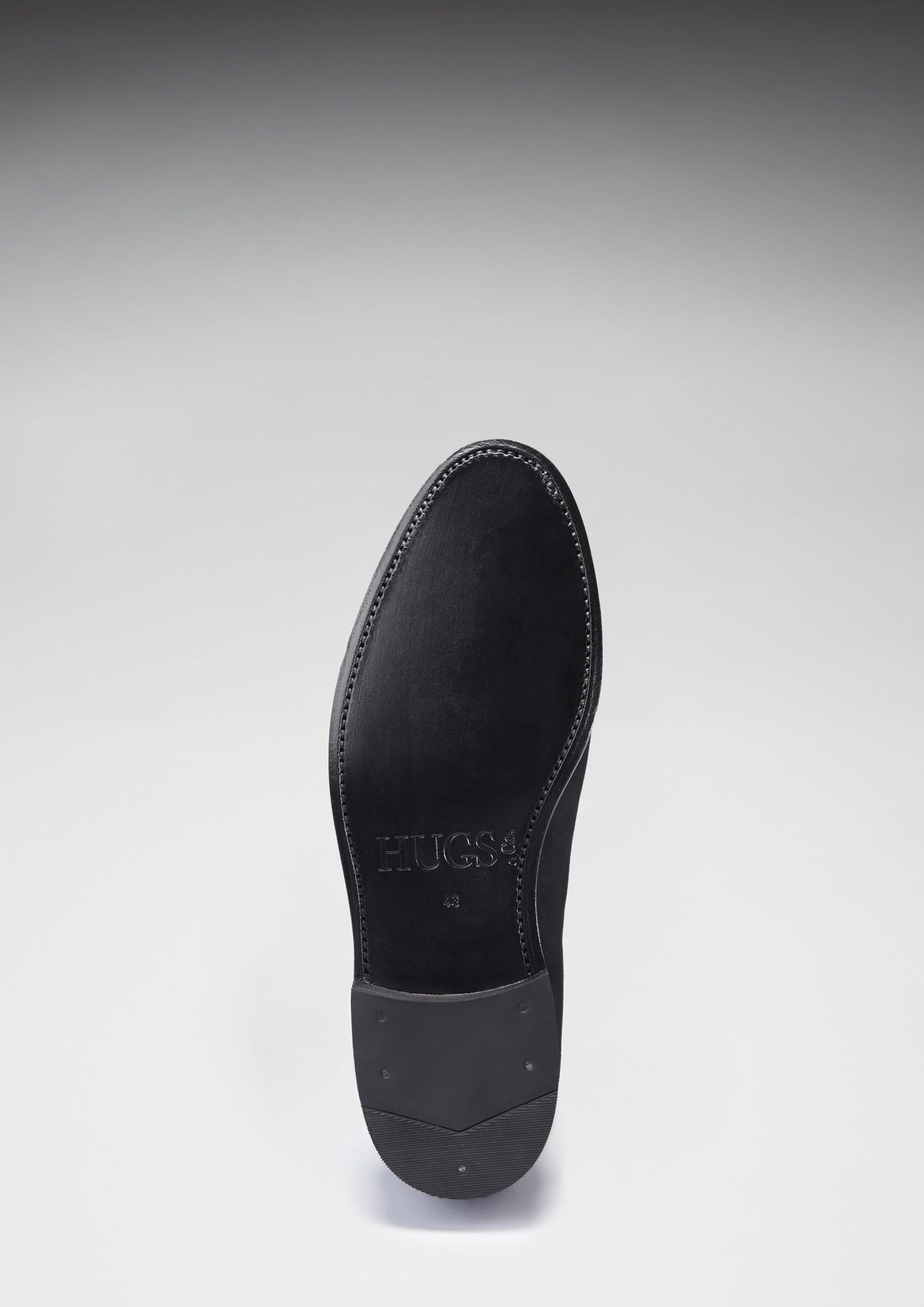 Loafer aus schwarzem Wildleder mit Schnürung, rahmengenähte Ledersohle
