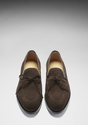 Laced Loafers, Brown Suede, Goodyear Welted, Front