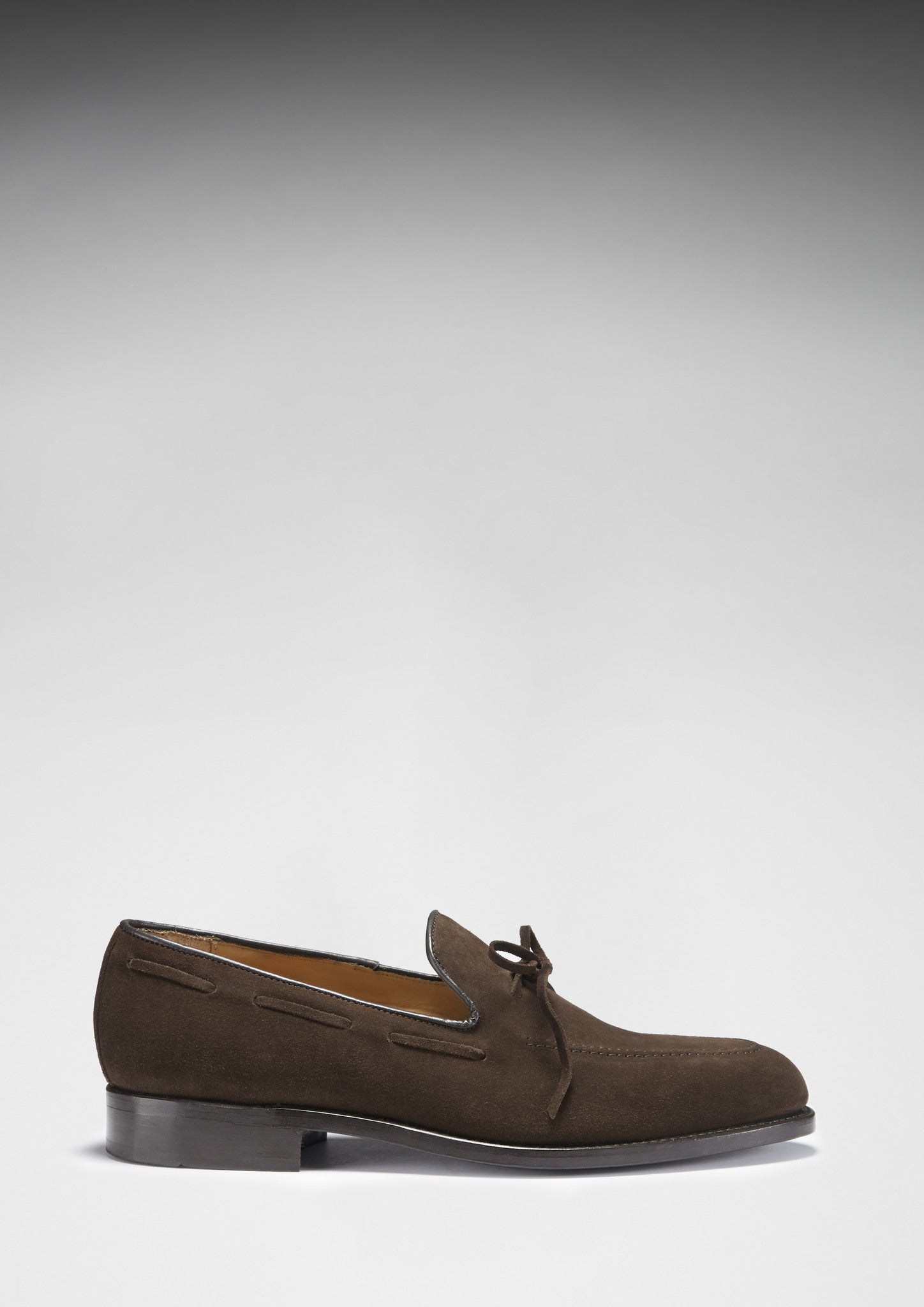 Laced Loafers, Brown Suede, Goodyear Welted, Side On