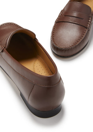 Women's Penny Loafers Leather Sole, brown leather