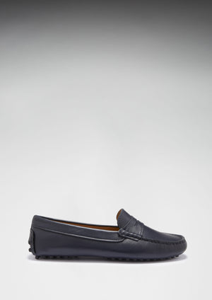 Women's Penny Driving Loafers, navy blue leather
