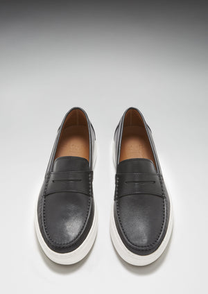 Mocassins Sneaker à enfiler, cuir noir
