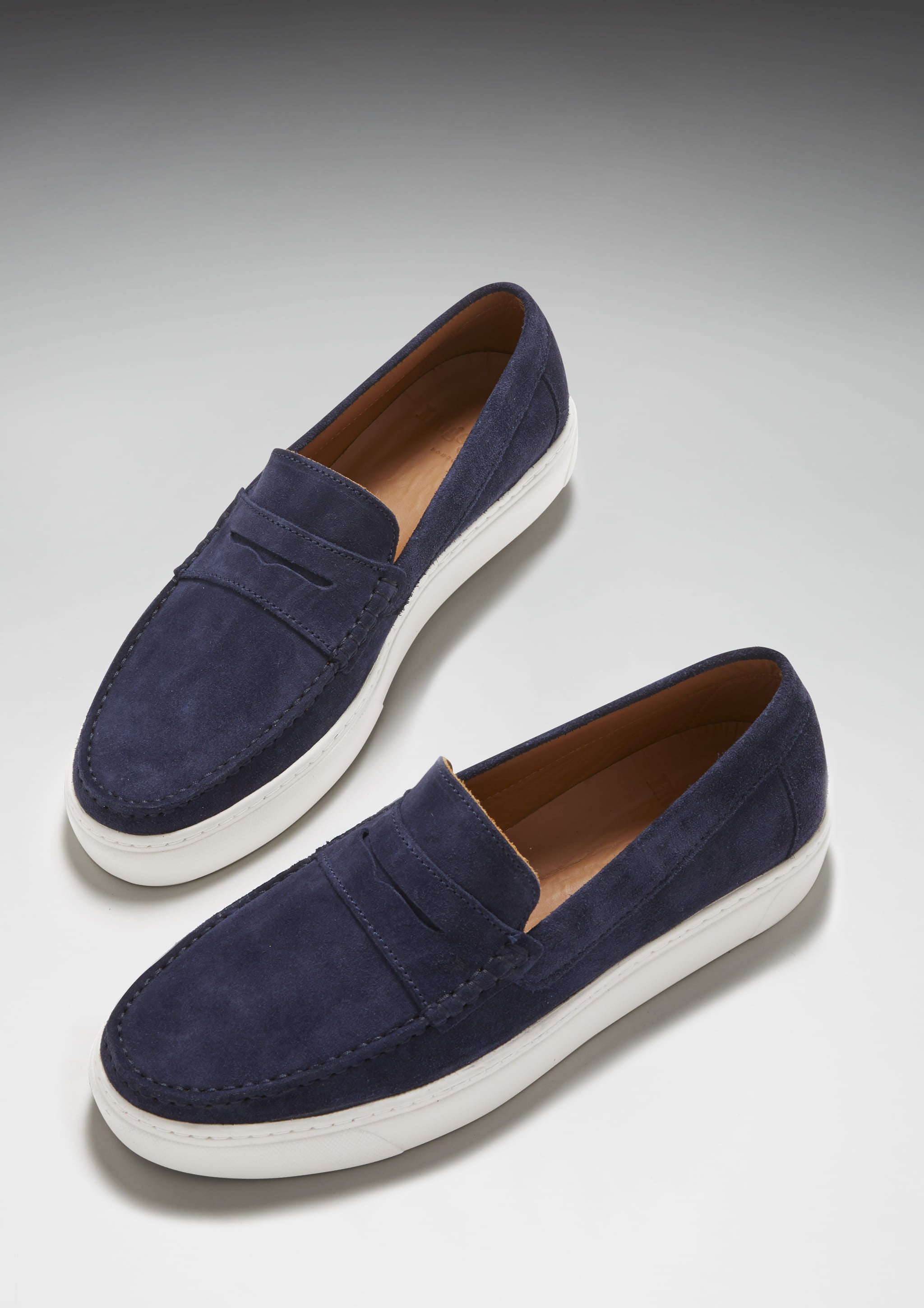 blue suede loafers