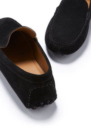 Driving Loafers Black Suede Front and Back