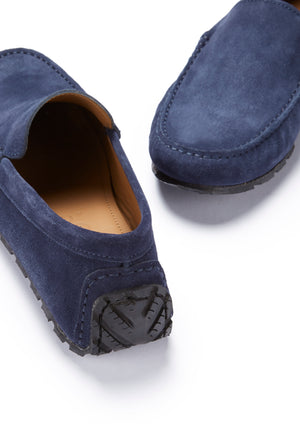 Tyre Sole Driving Loafers, navy blue suede