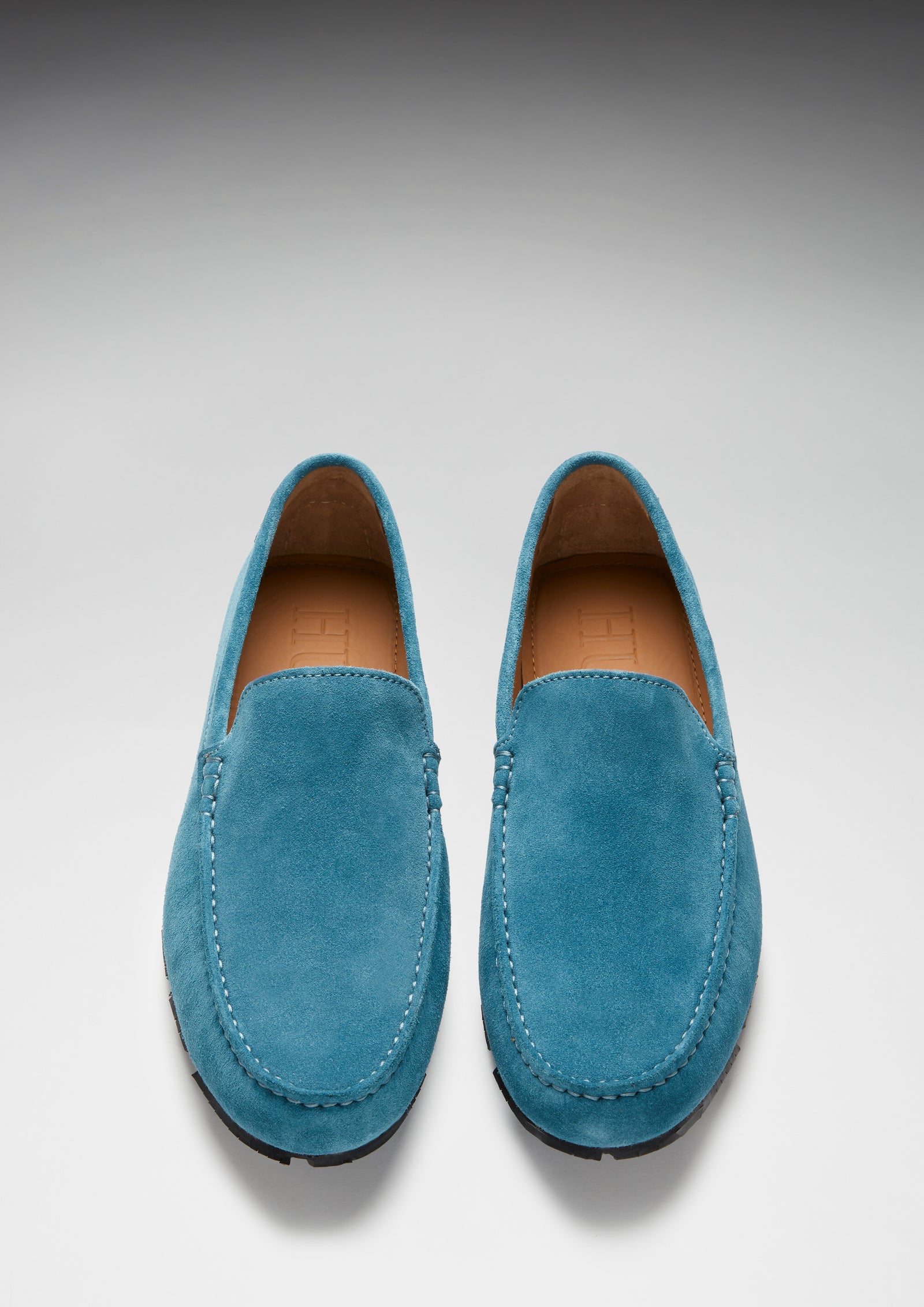Tyre Sole Driving Loafers, petrol blue suede