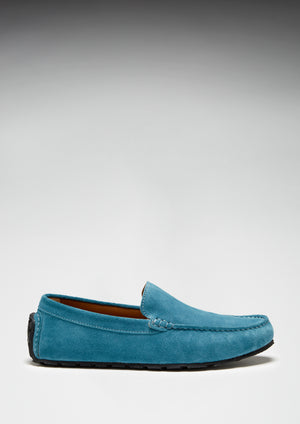 Tyre Sole Driving Loafers, petrol blue suede