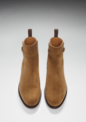 Tobacco Suede Jodhpur Boots, Welted Leather Sole