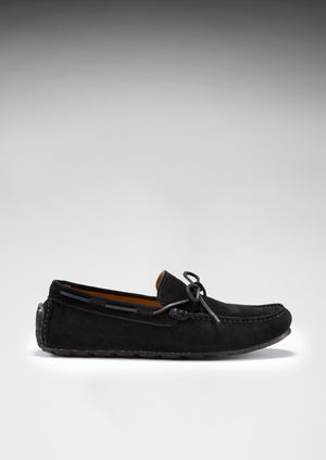Tyre Sole Laced Driving Loafers, black suede