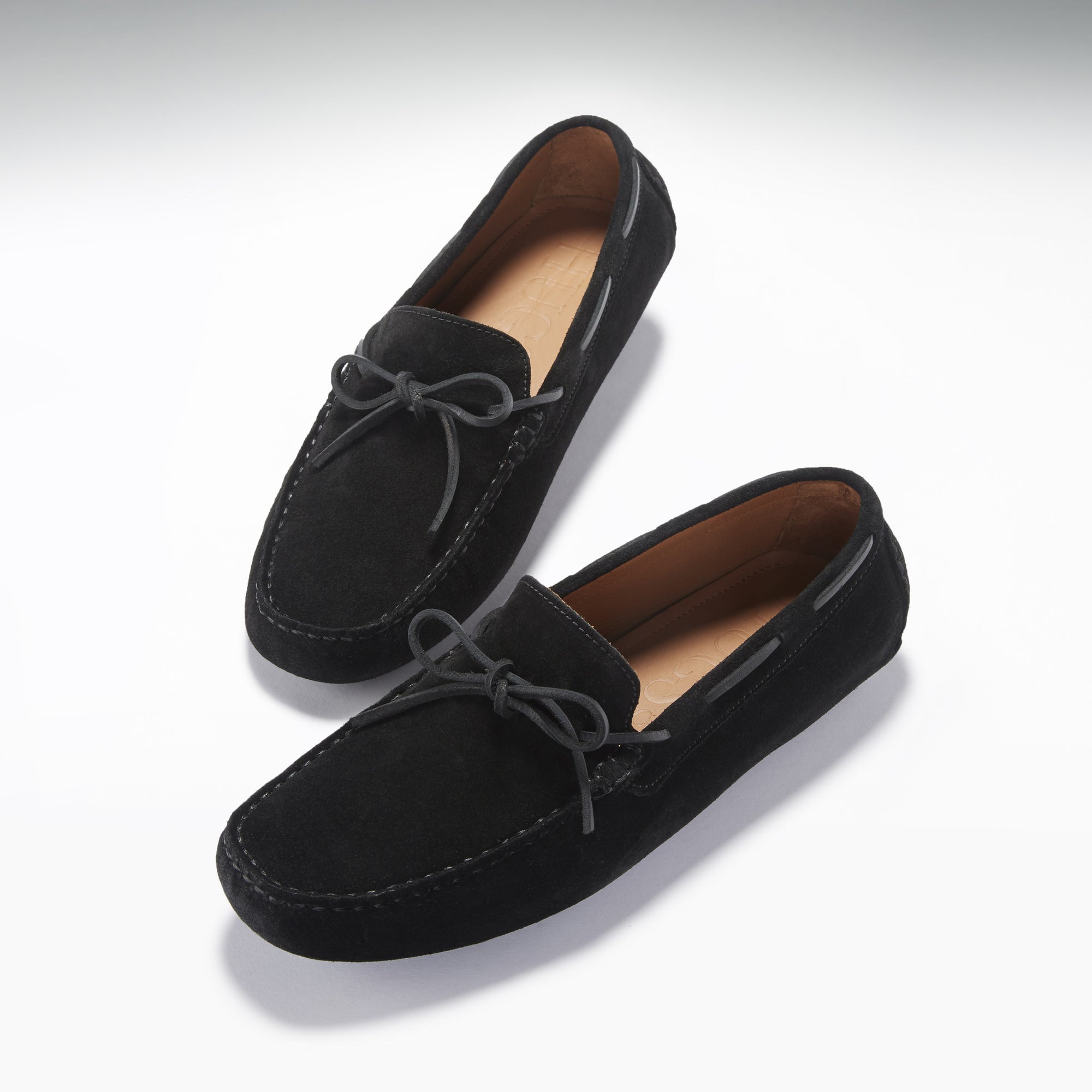 Laced Driving Loafers, Black Suede, Hugs & Co. Front