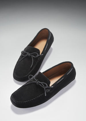 Laced Driving Loafers, Black Suede, Hugs & Co. Portrait