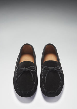 Laced Driving Loafers, Black Suede, Hugs & Co. Front 2