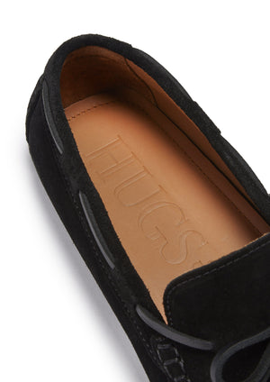 Laced Driving Loafers Insole, Black Suede, Hugs & Co. 