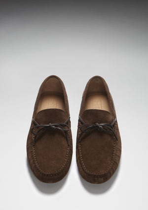 Laced Driving Loafers Brown Suede Front
