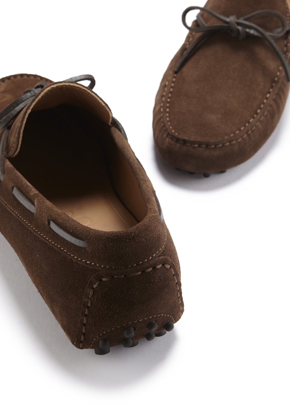 Laced Driving Loafers Brown Suede Front and Back