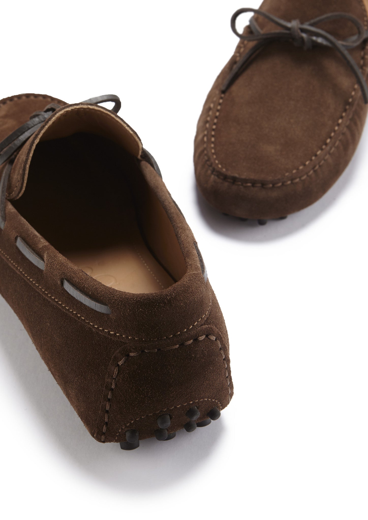 Laced Driving Loafers Brown Suede Front and Back