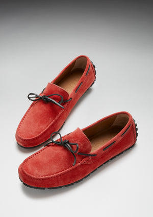 Tyre Sole Laced Driving Loafers, red suede