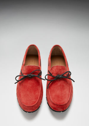 Tyre Sole Laced Driving Loafers, red suede