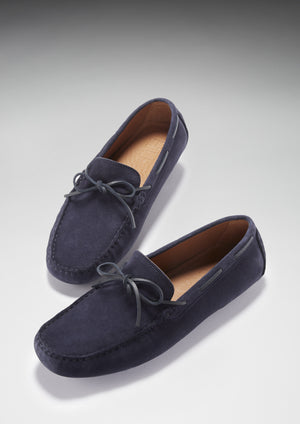 Laced Driving Loafers Navy Suede