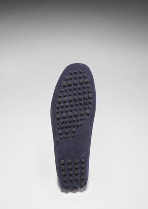 Rubber Sole, Laced Driving Loafers Navy Suede