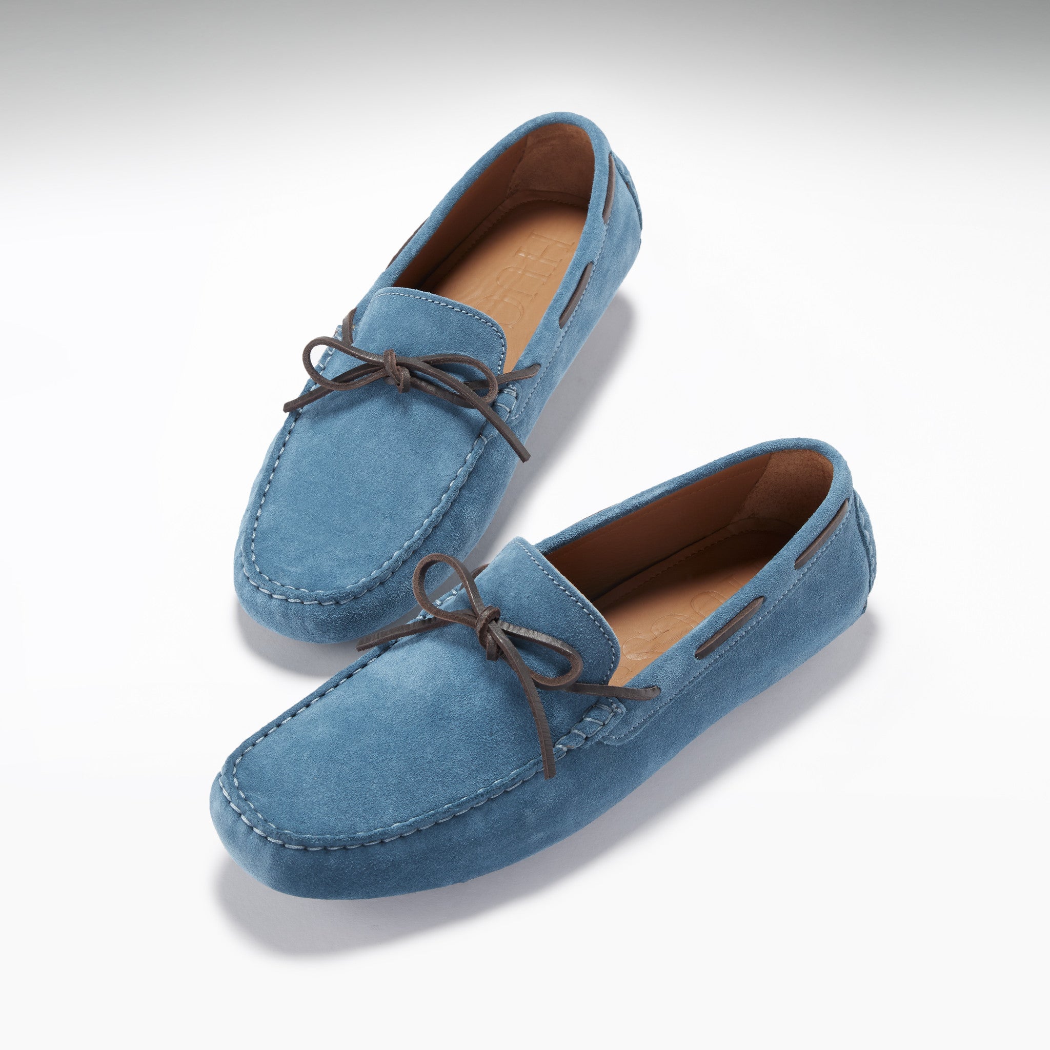 Blue suede driving mocs clearance