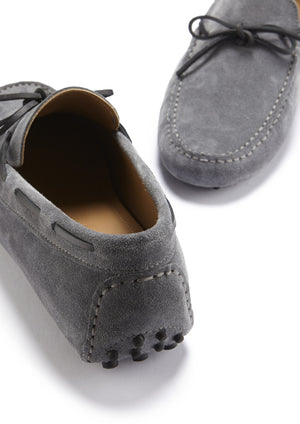 Laced Driving Loafers, slate grey suede