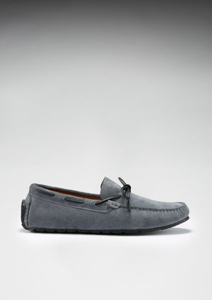 Tyre Sole Laced Driving Loafers, slate grey suede