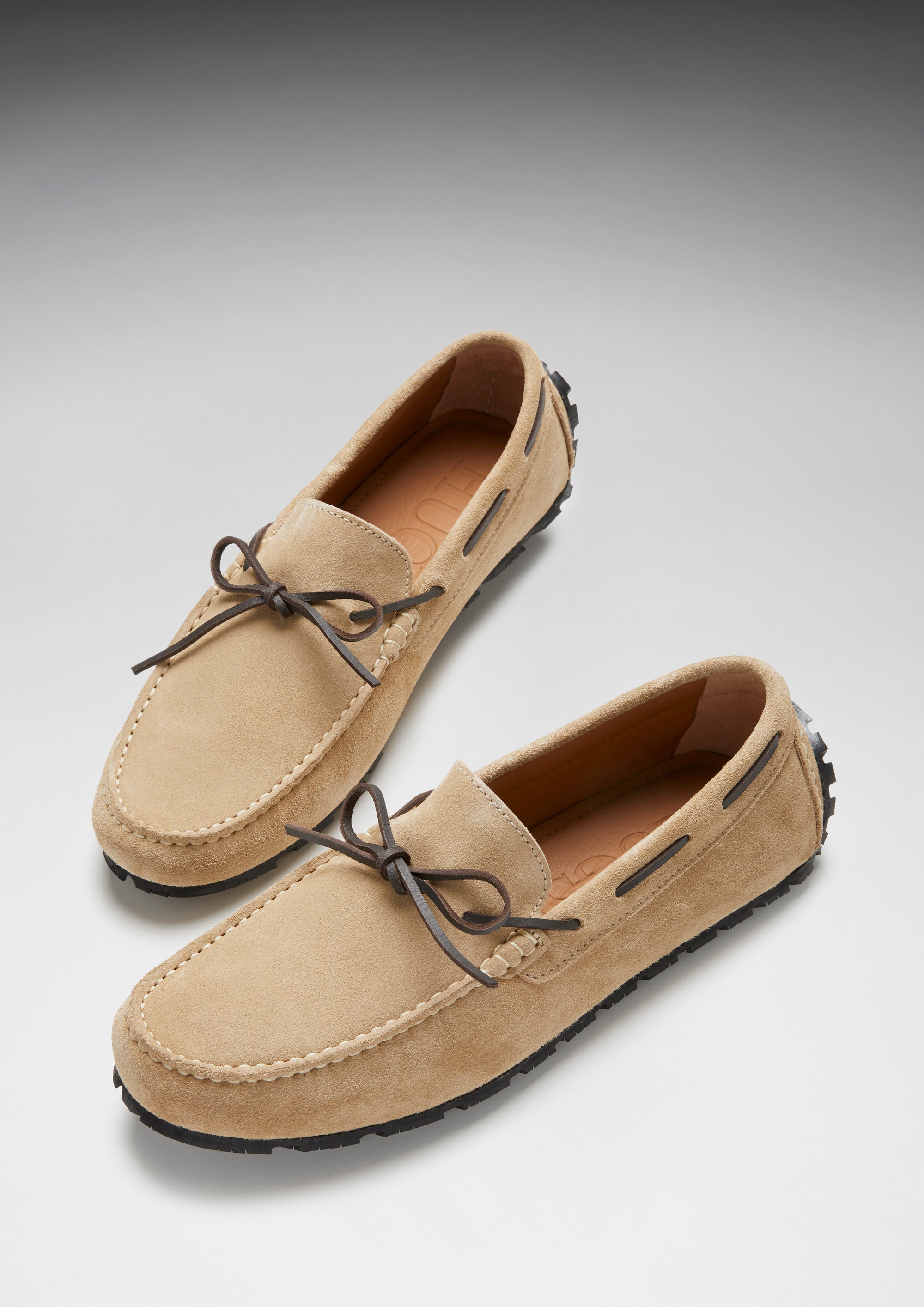 Tyre Sole Laced Driving Loafers, taupe suede