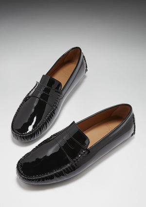 Penny Driving Loafers, black patent leather