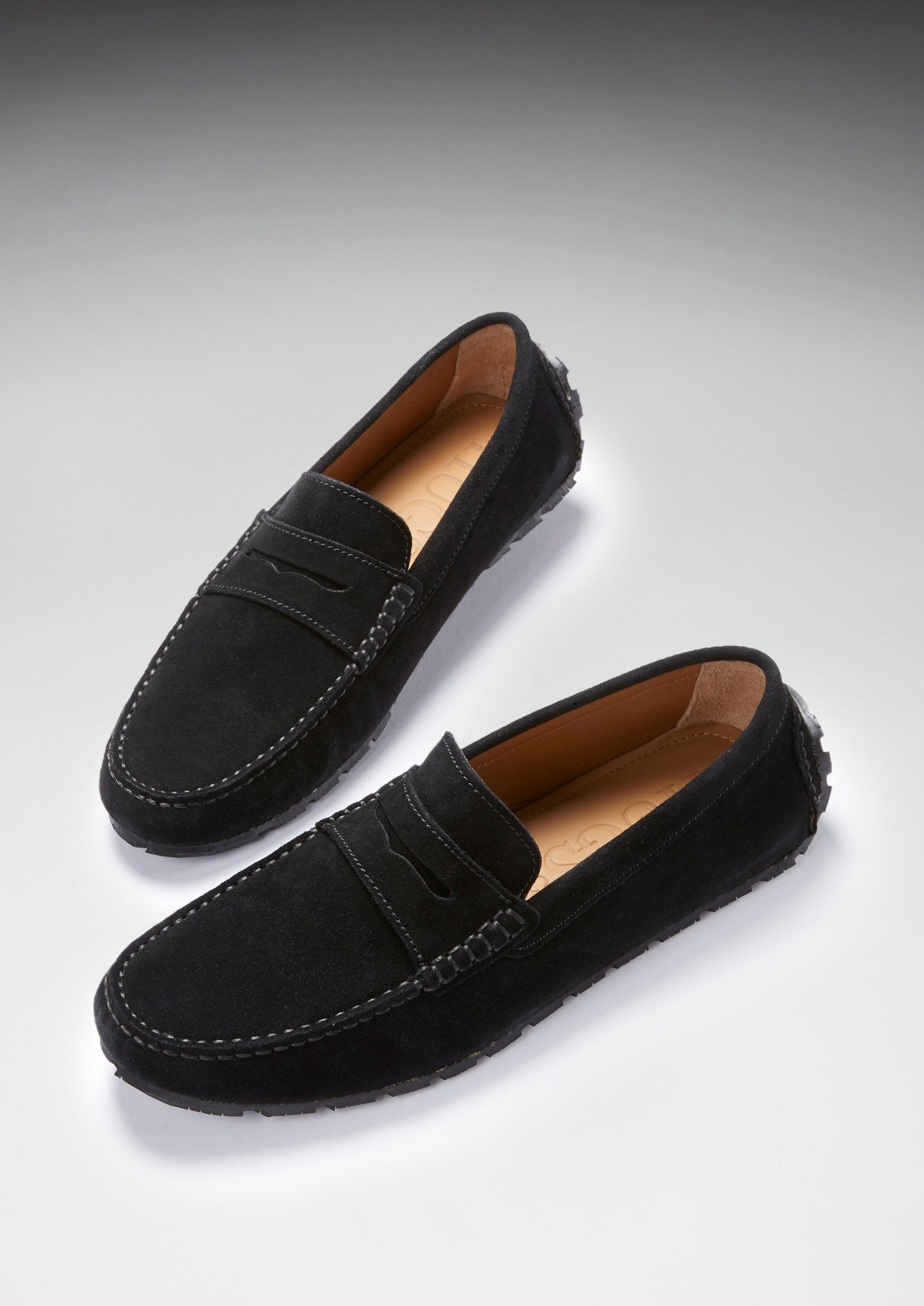 Tyre Sole Penny Driving Loafers, black suede - Hugs & Co display picture 1