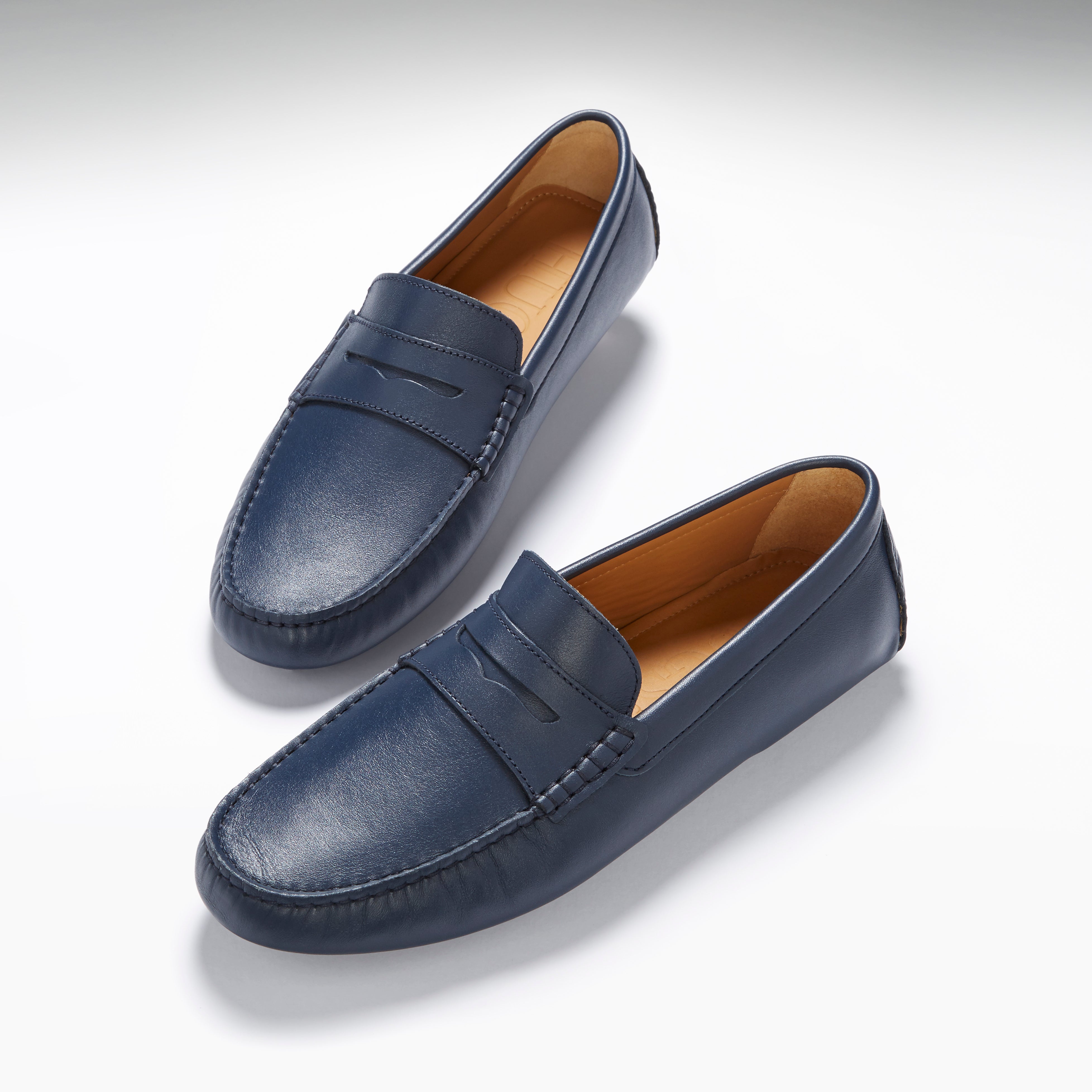 Mens navy blue penny loafers sale