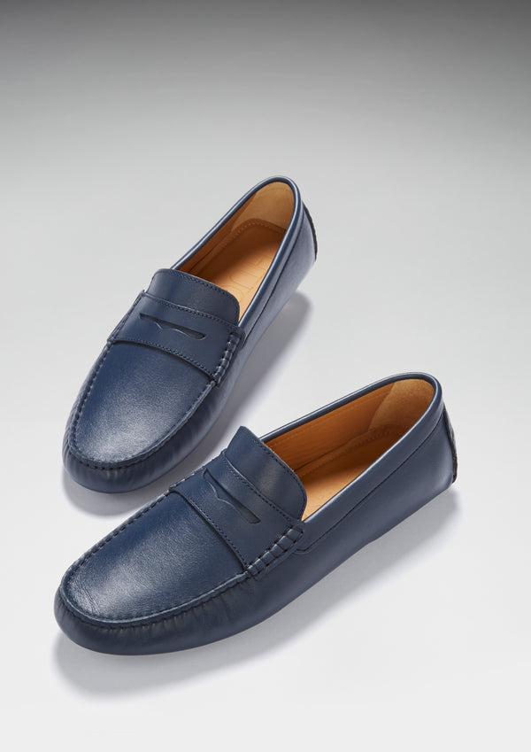 Penny Driving Loafers, french navy leather - Hugs & Co.