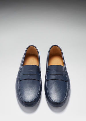 Penny Driving Loafers Blue Leather Front
