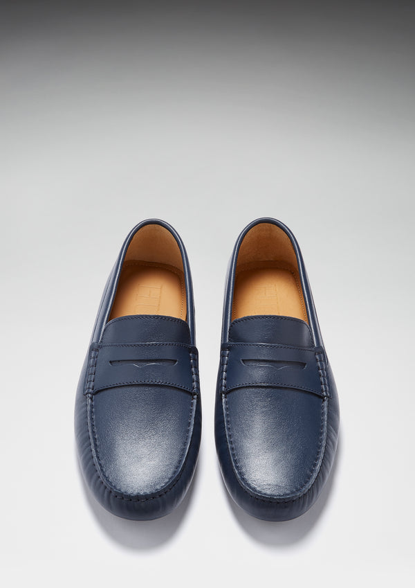 Penny Driving Loafers, french navy leather - Hugs & Co.