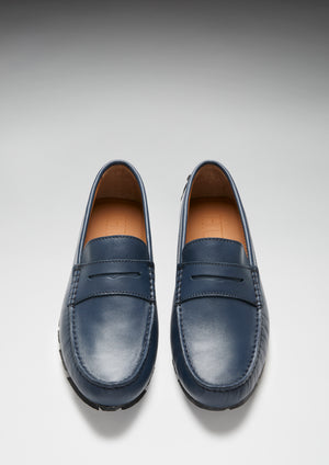 Tyre Sole Penny Driving Loafers, french navy leather