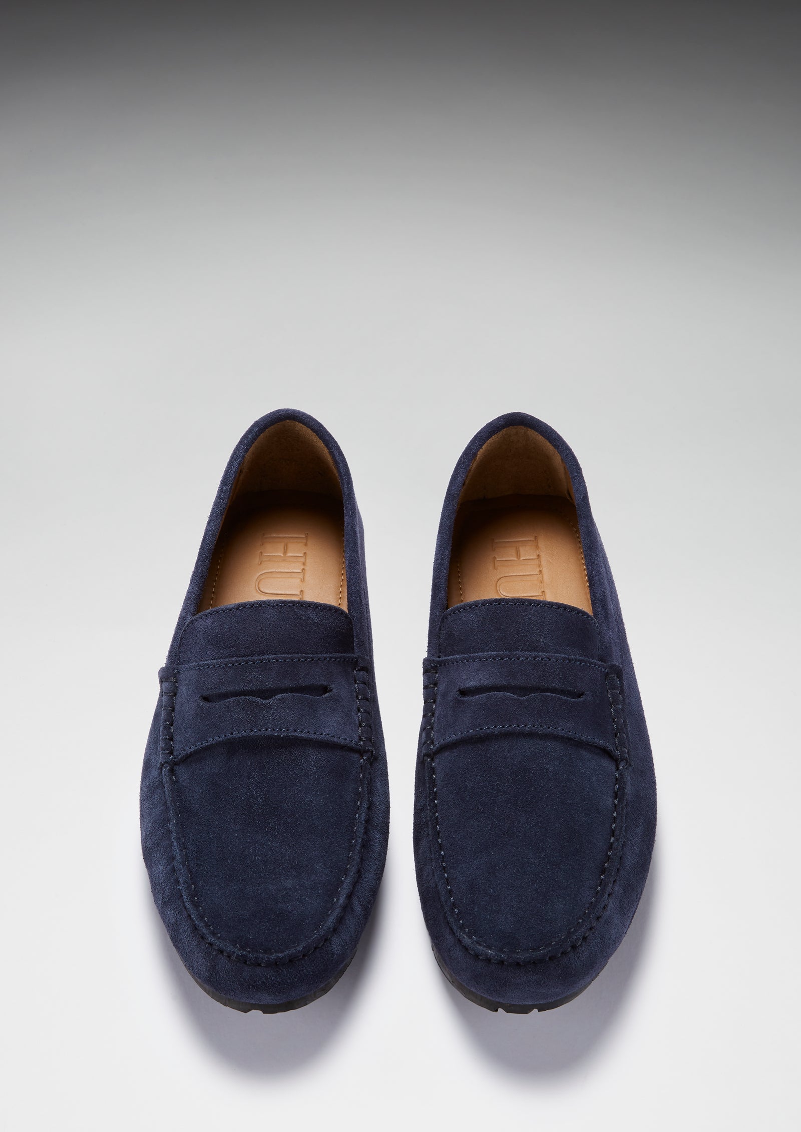 Tyre Sole Penny Driving Loafers, navy blue suede