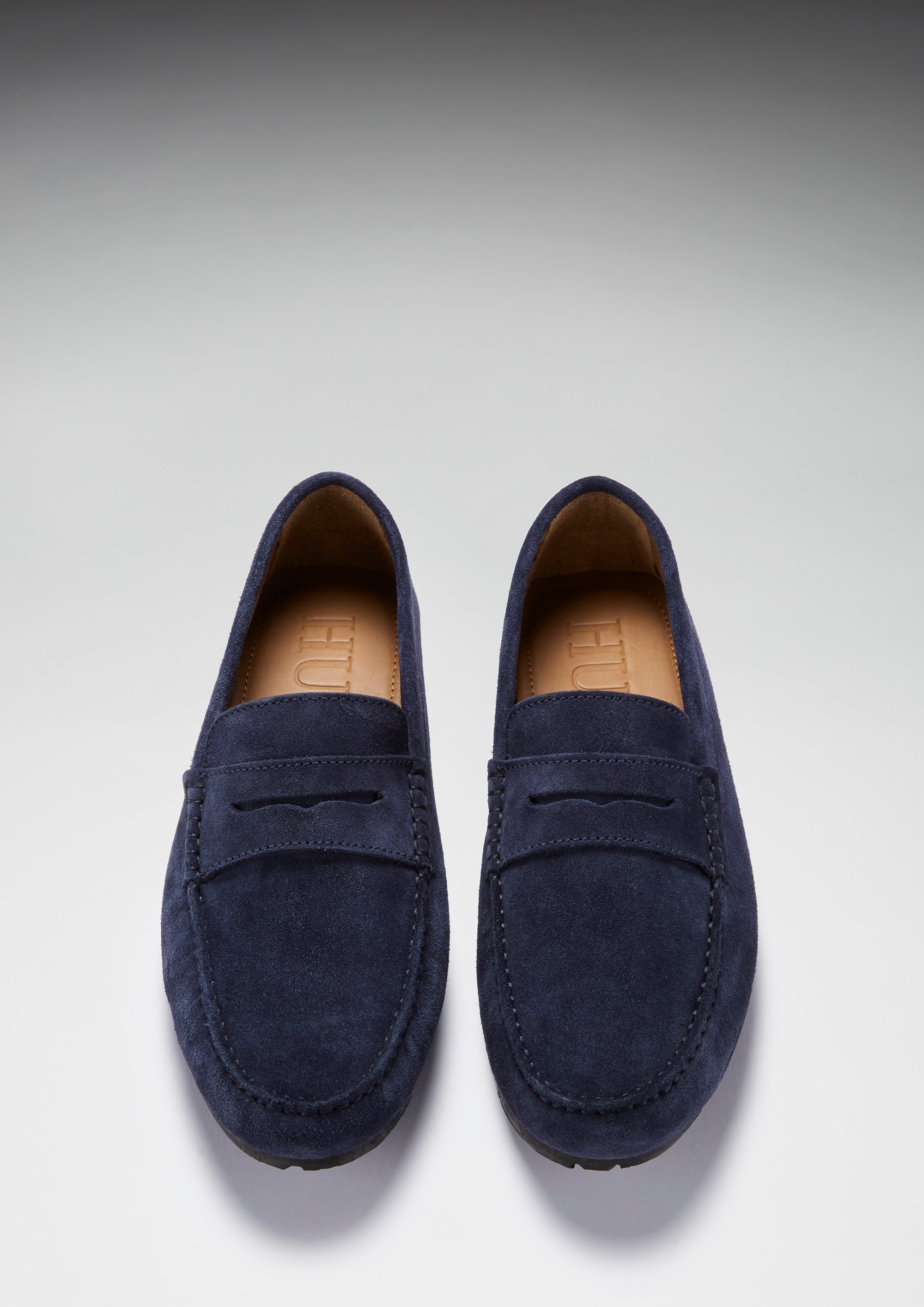 Tyre Sole Penny Driving Loafers, navy blue suede