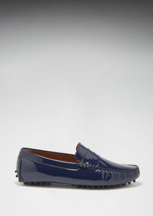 Penny Driving Loafers, navy blue patent leather