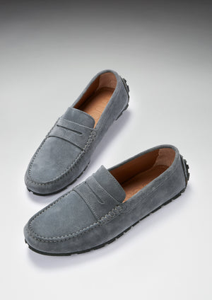 Tyre Sole Penny Driving Loafers, slate grey suede