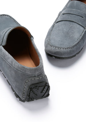 Tyre Sole Penny Driving Loafers, slate grey suede